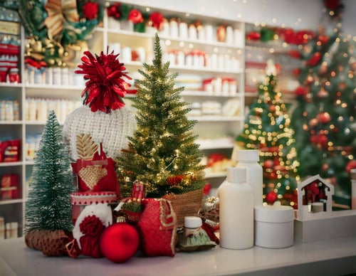 farmacia con decoraciones por navidad